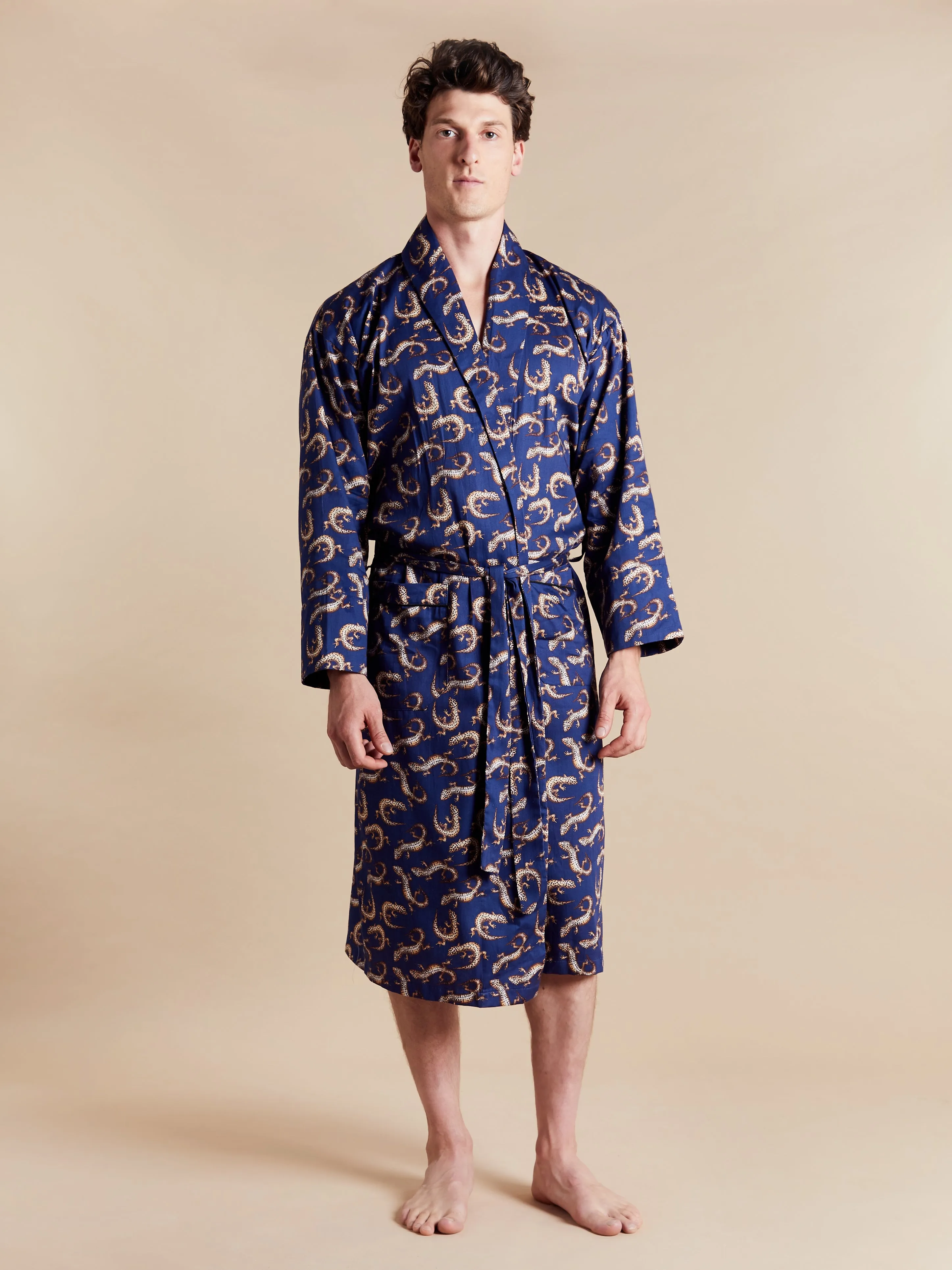 Lightweight Men's Dressing Gown - Gekko Navy