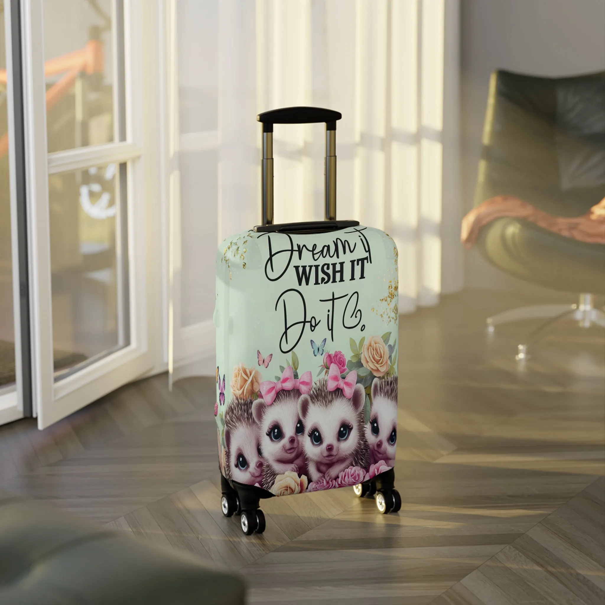 Luggage Cover, Cute Hedgehogs, Dream it, Wish it, Do it, awd-1650