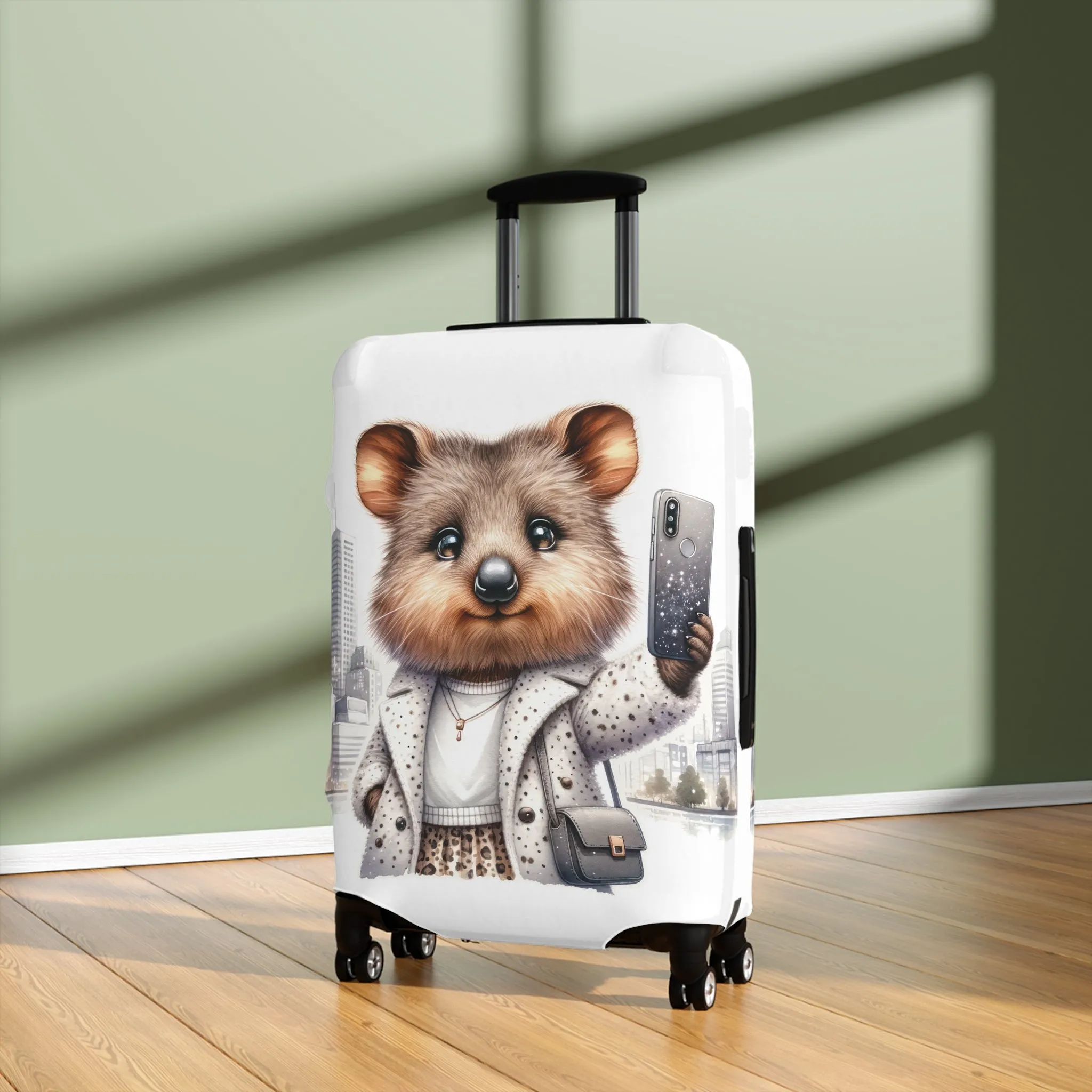 Luggage Cover, Quokka travelling taking Selfies, awd-1332