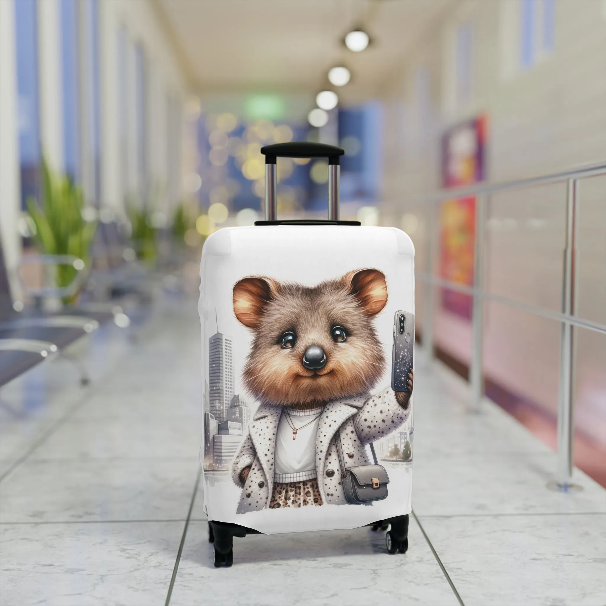 Luggage Cover, Quokka travelling taking Selfies, awd-1332