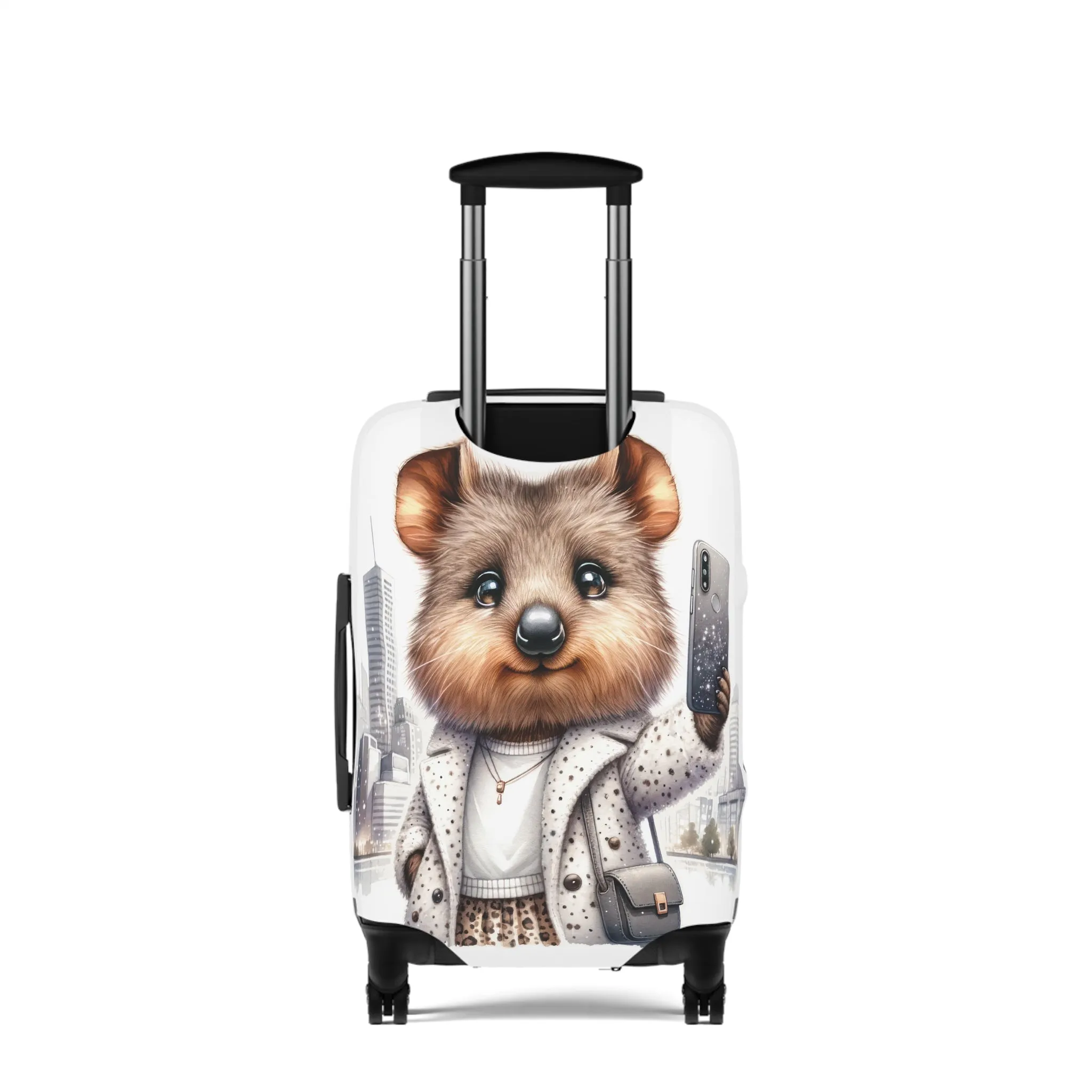 Luggage Cover, Quokka travelling taking Selfies, awd-1332