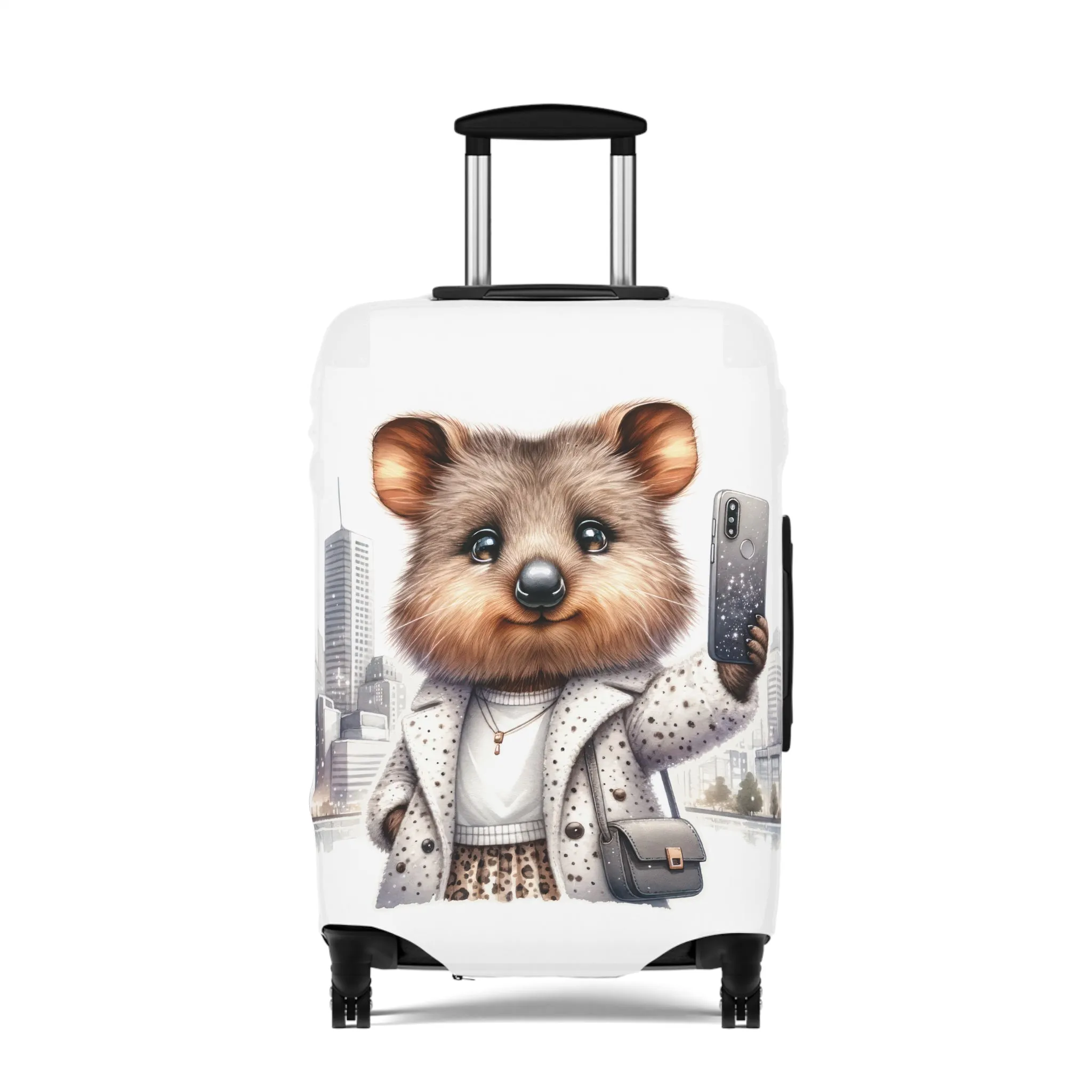 Luggage Cover, Quokka travelling taking Selfies, awd-1332