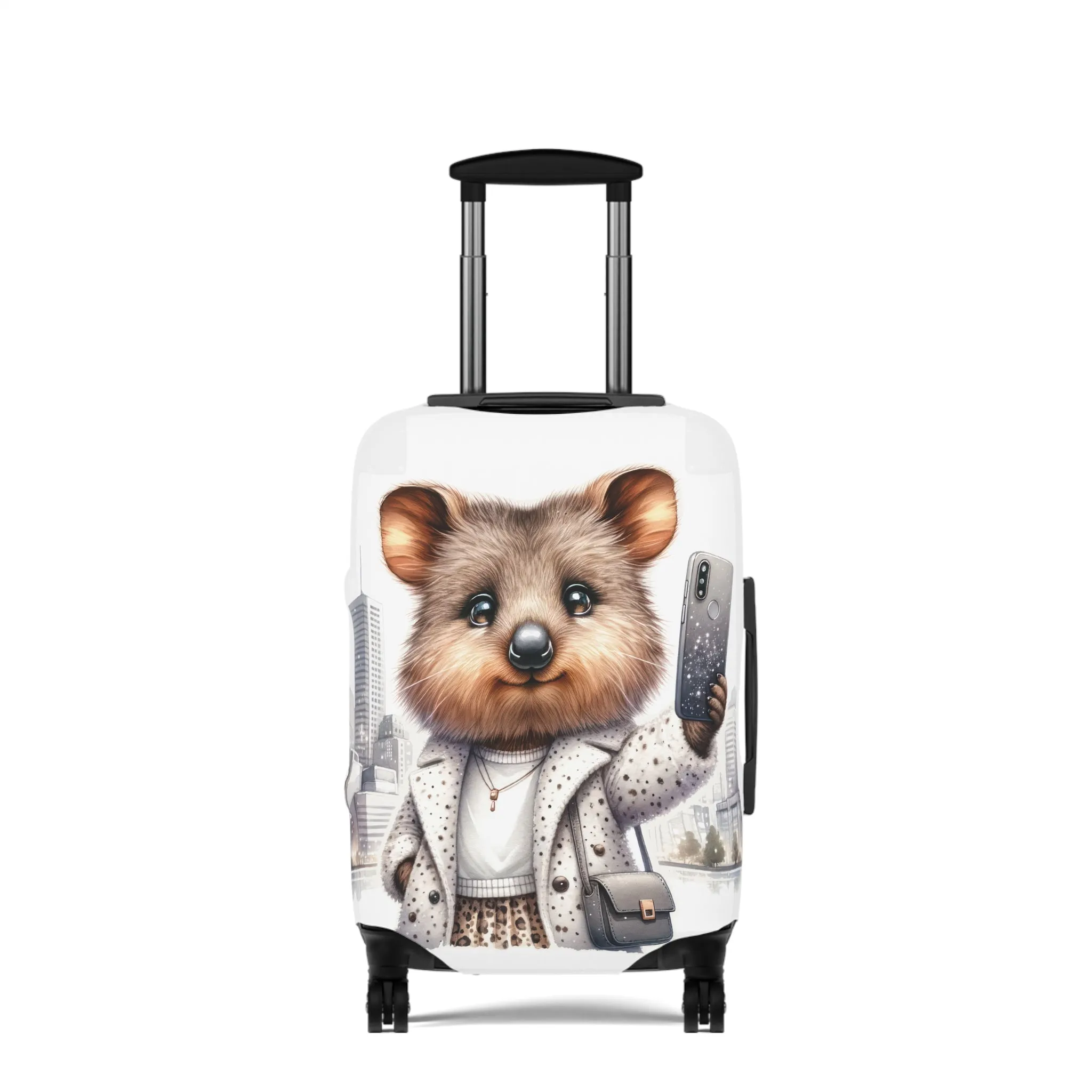 Luggage Cover, Quokka travelling taking Selfies, awd-1332