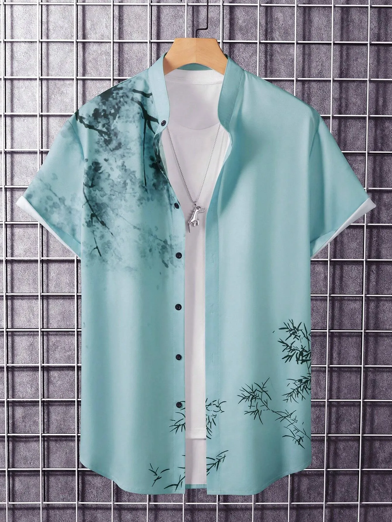 Manfinity RSRT Men Plants Print Button Up Shirt Without Tee