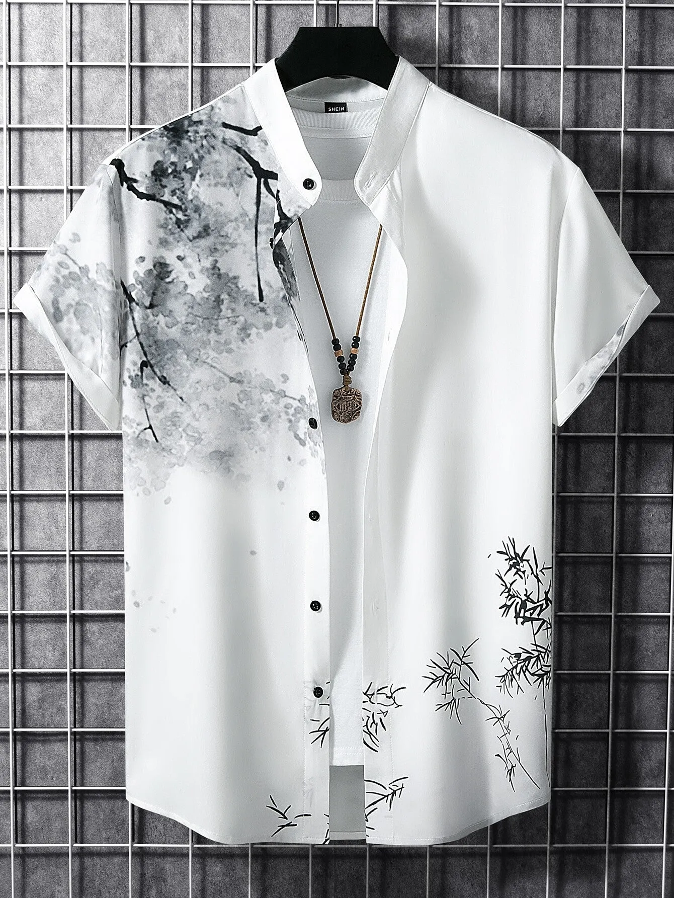 Manfinity RSRT Men Plants Print Button Up Shirt Without Tee