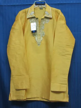 Men's 8035 Mustard Tussar Designer Guru Kurta Gold detail Shieno Sarees