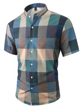 Men's Summer Casual Plaid & Printed Short Sleeve Shirt