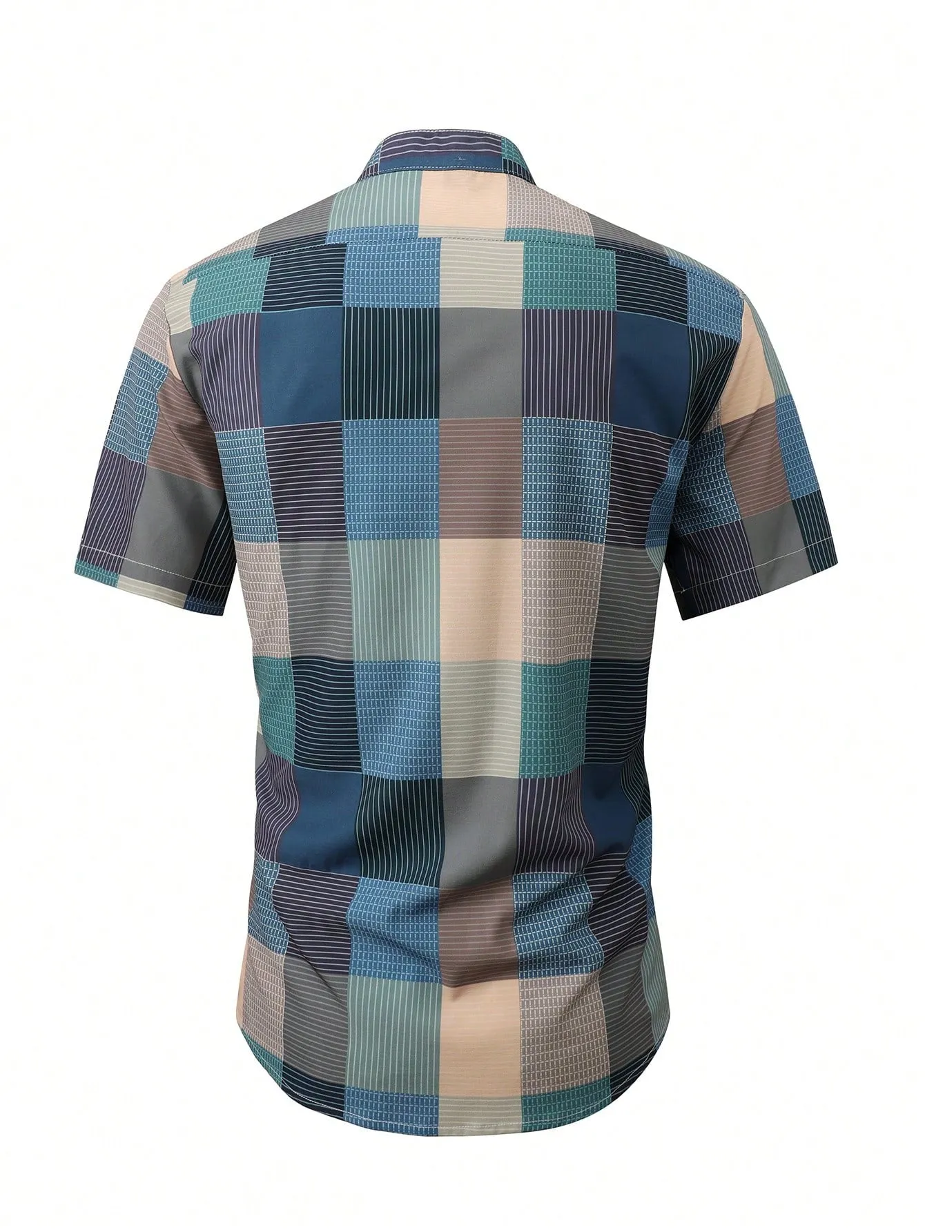 Men's Summer Casual Plaid & Printed Short Sleeve Shirt