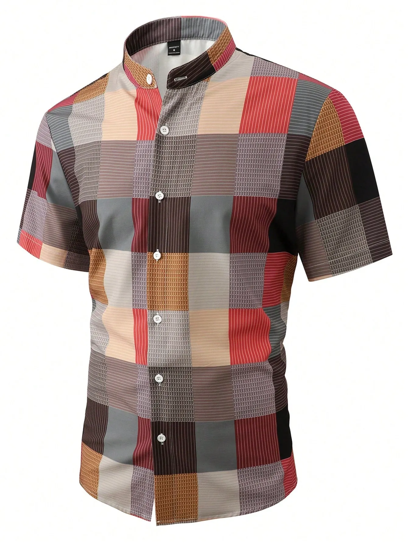 Men's Summer Casual Plaid & Printed Short Sleeve Shirt