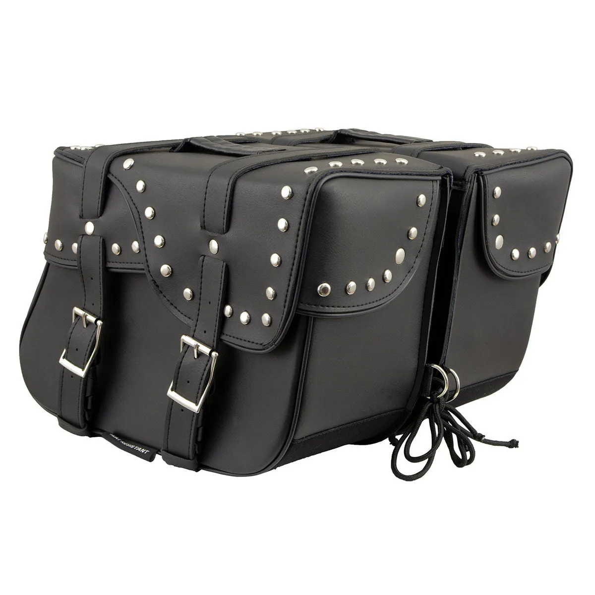 Milwaukee Leather SH645ZB Black 2-Strap PVC Zip Off Throw Over Motorcycle Saddlebags with Chrome Studs