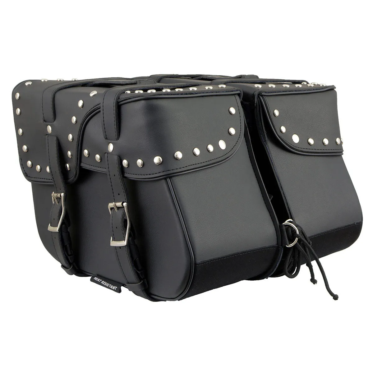 Milwaukee Leather SH645ZB Black 2-Strap PVC Zip Off Throw Over Motorcycle Saddlebags with Chrome Studs