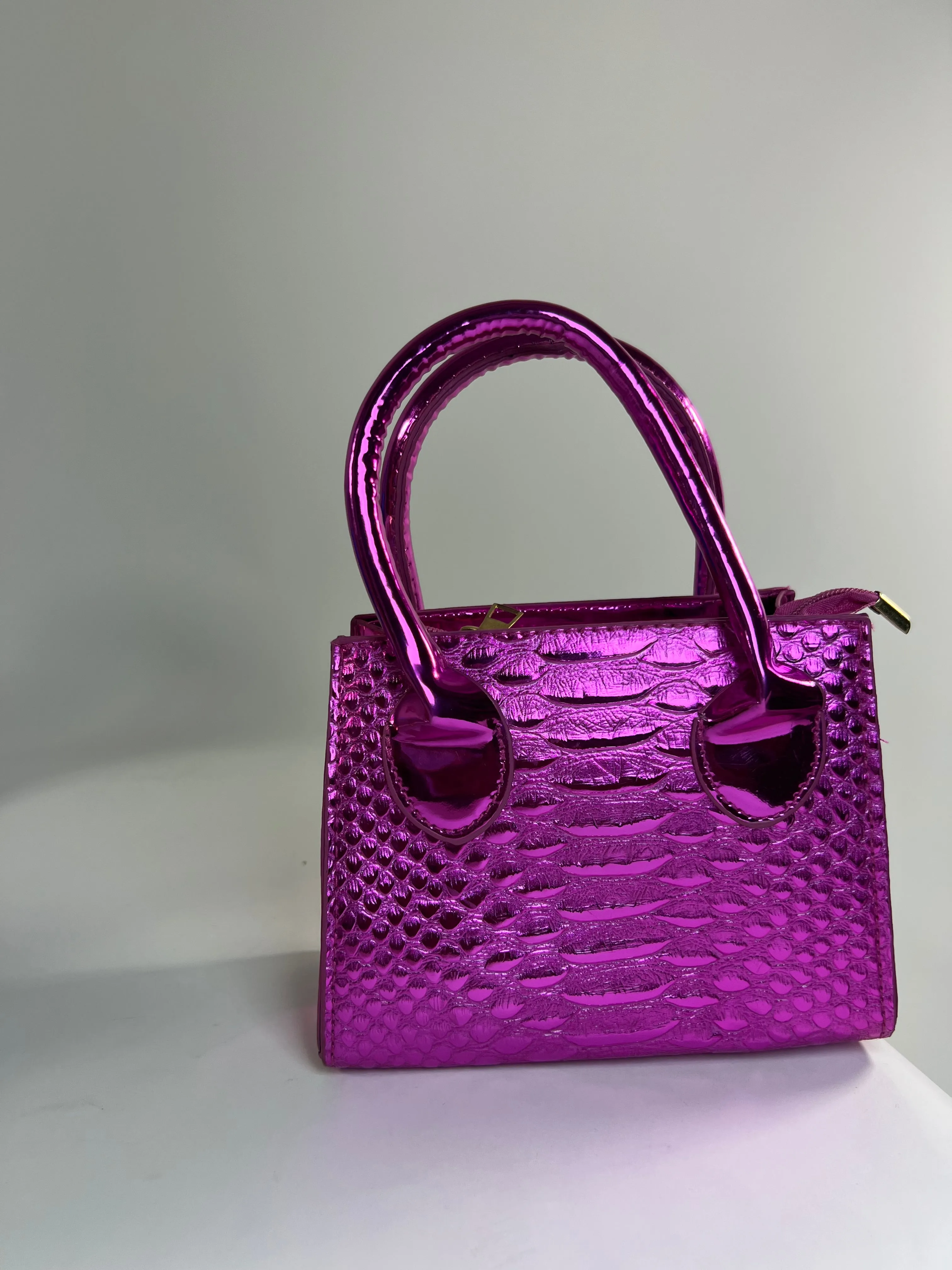 Mini Tote Metallic Faux Croc Crossbody