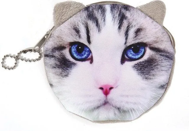 New Cute Cat Face Printed Zipper Coin Purses For Kids Cartoon Wallet Bag Coin Pouch Children Purse Holder Women Coin Wallets