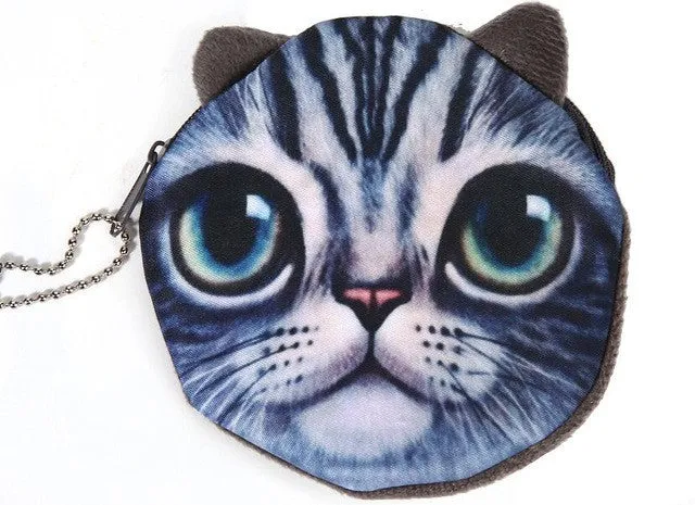 New Cute Cat Face Printed Zipper Coin Purses For Kids Cartoon Wallet Bag Coin Pouch Children Purse Holder Women Coin Wallets