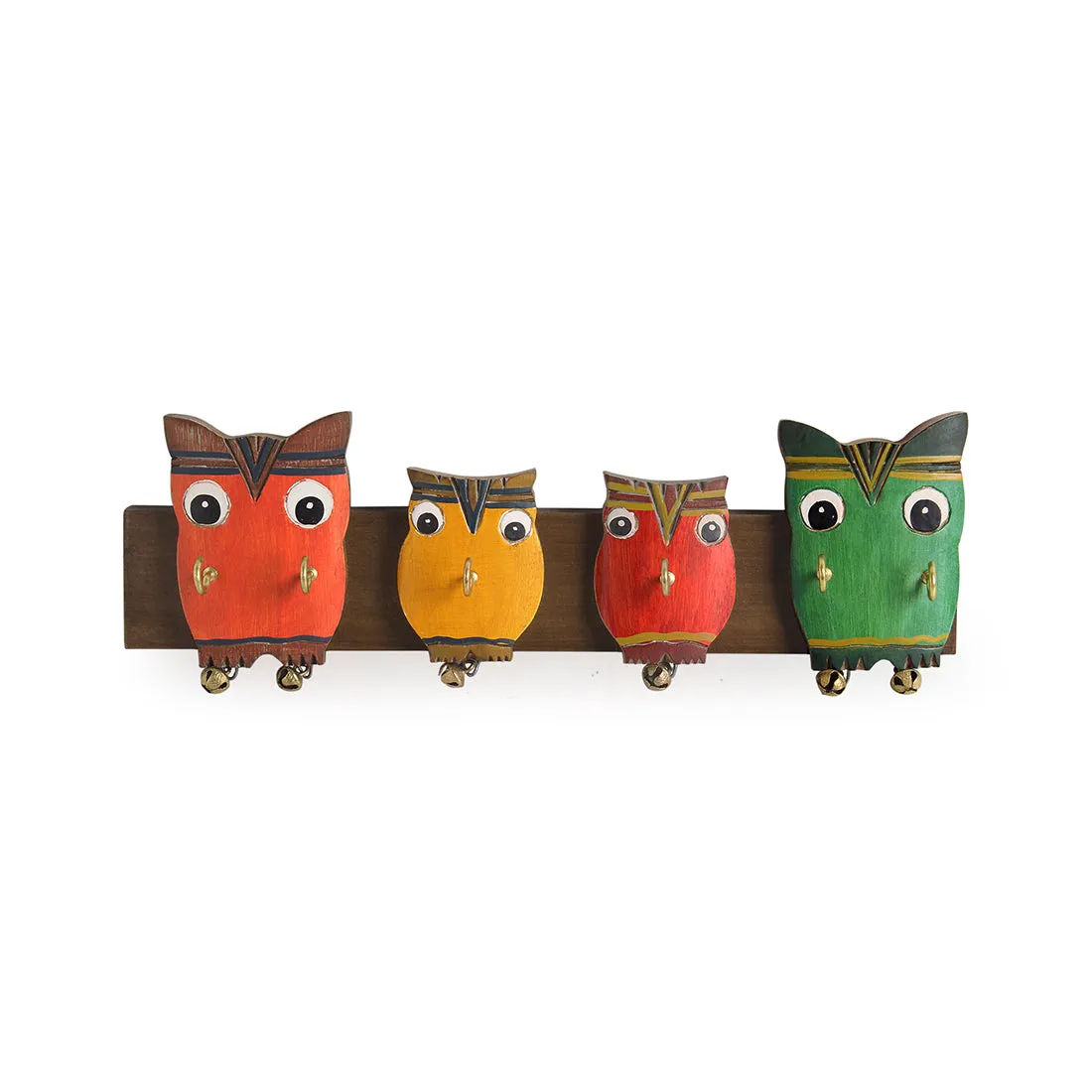 'Owl Family' Decorative Mango Wood Key Holder (6 Hooks)