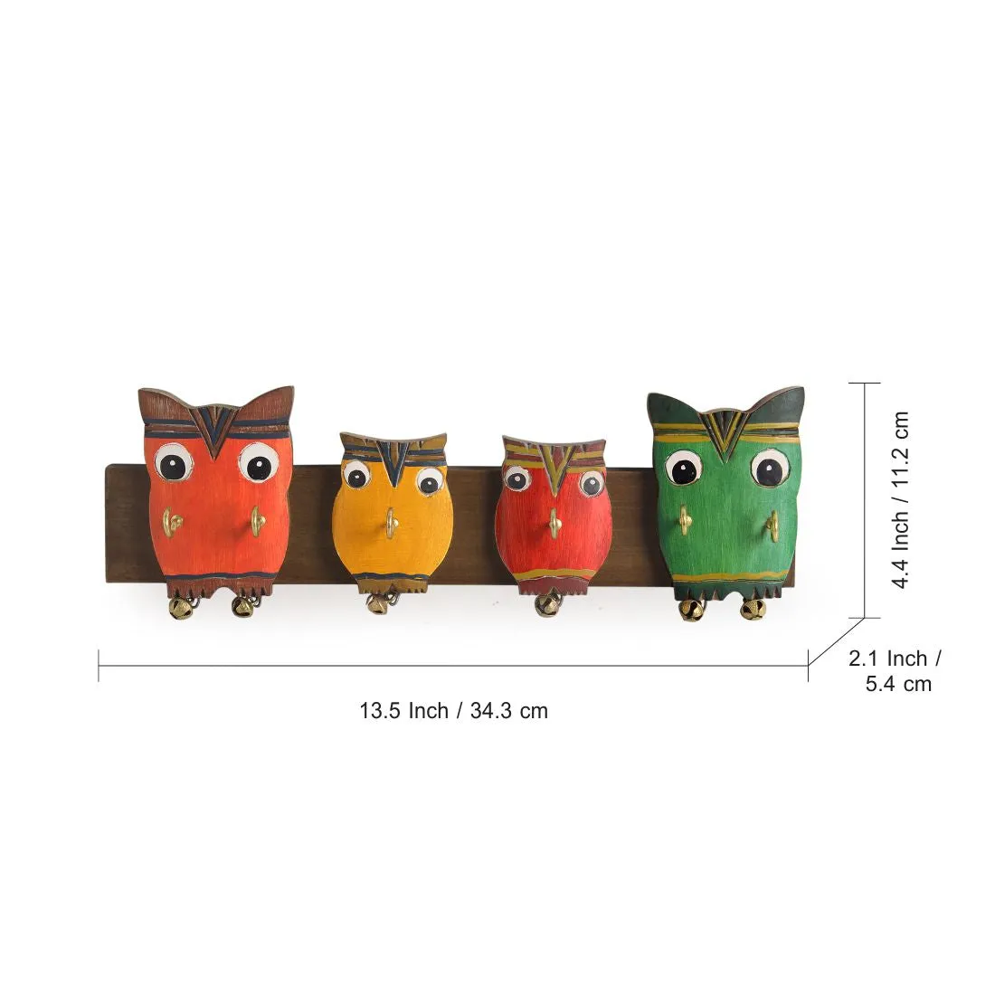 'Owl Family' Decorative Mango Wood Key Holder (6 Hooks)