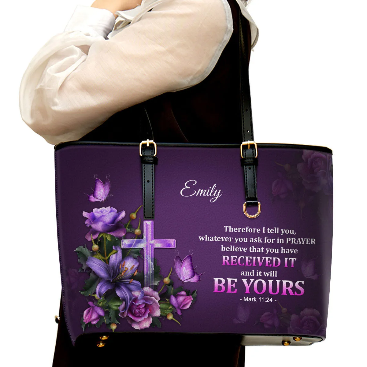 Personalized Large Leather Tote Bag Believe That You Have Received It - Spiritual Gifts For Christian Women