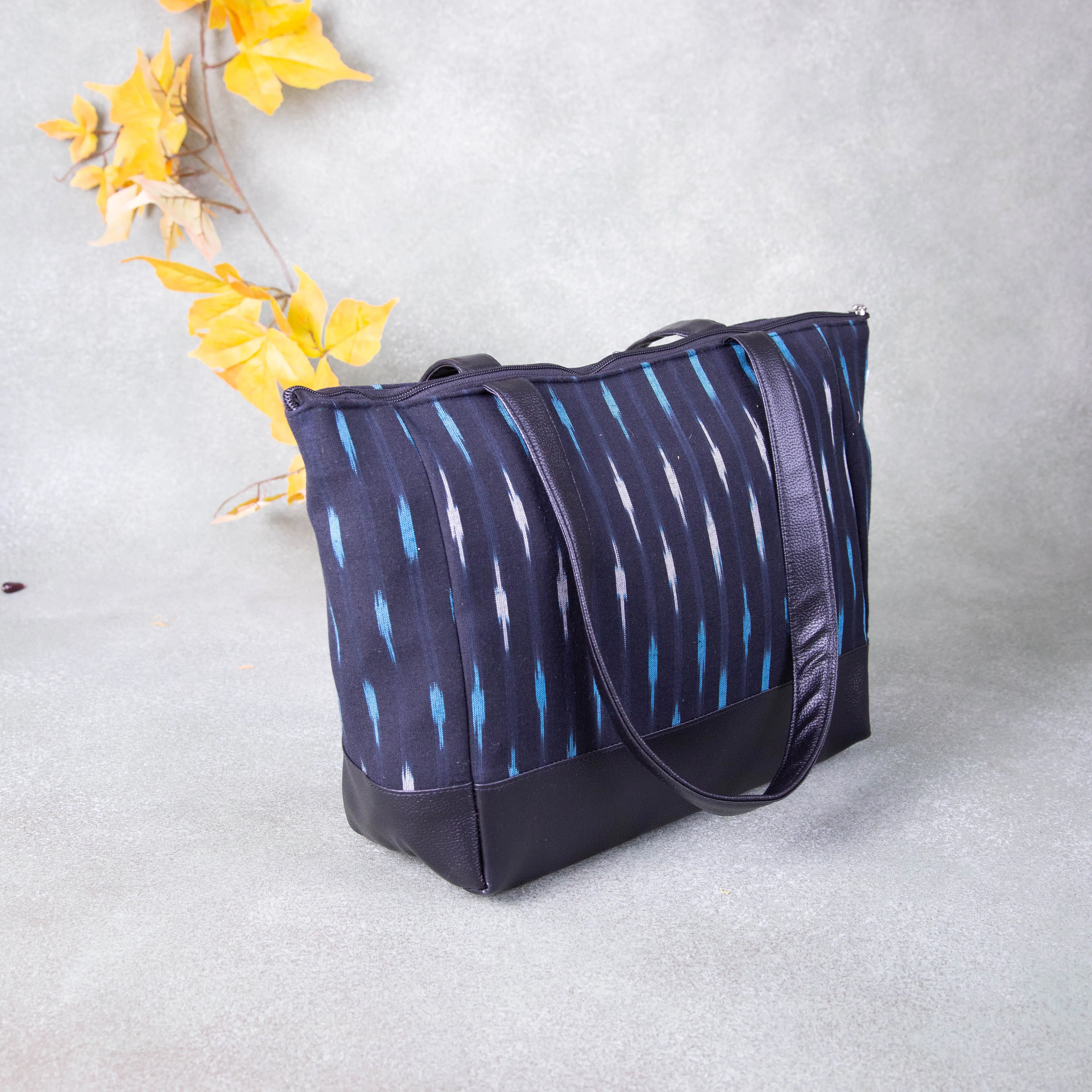 Sarus Crane Series Jumbo Tote Black Colour with Blue and White Design