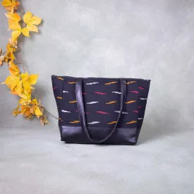 Sarus Crane Series Jumbo Tote Black with Orange Colour Horizontal Printed Design