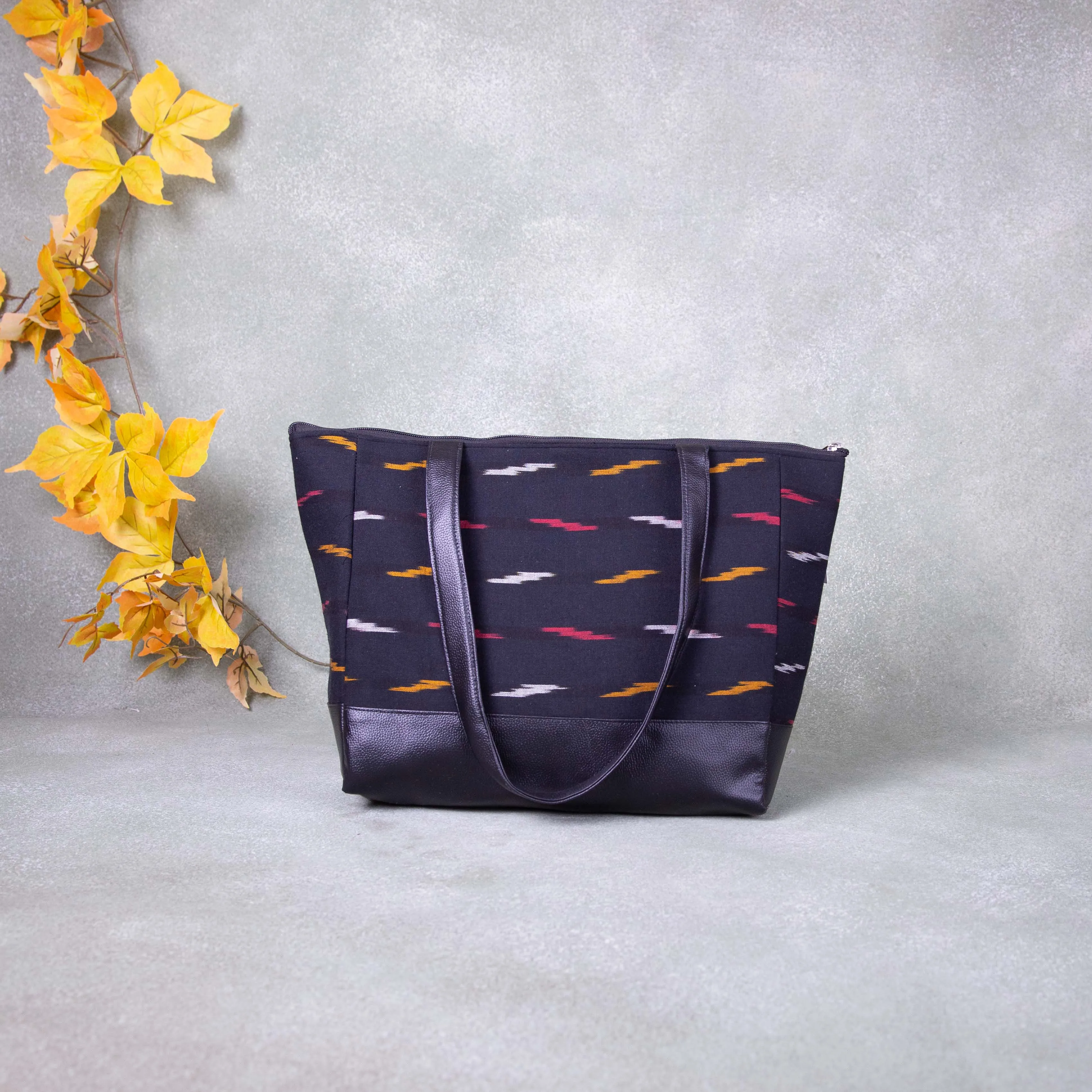 Sarus Crane Series Jumbo Tote Black with Orange Colour Horizontal Printed Design