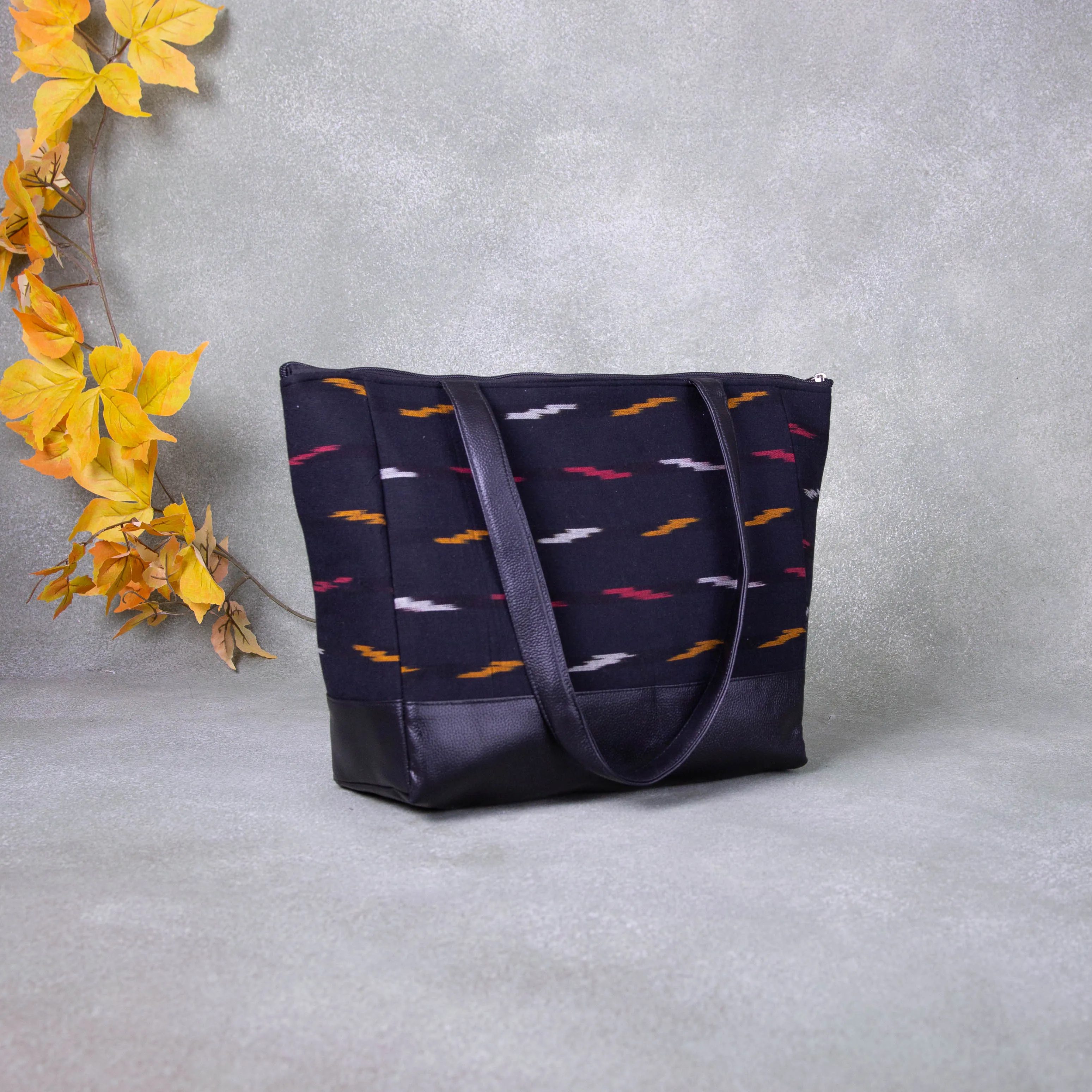 Sarus Crane Series Jumbo Tote Black with Orange Colour Horizontal Printed Design