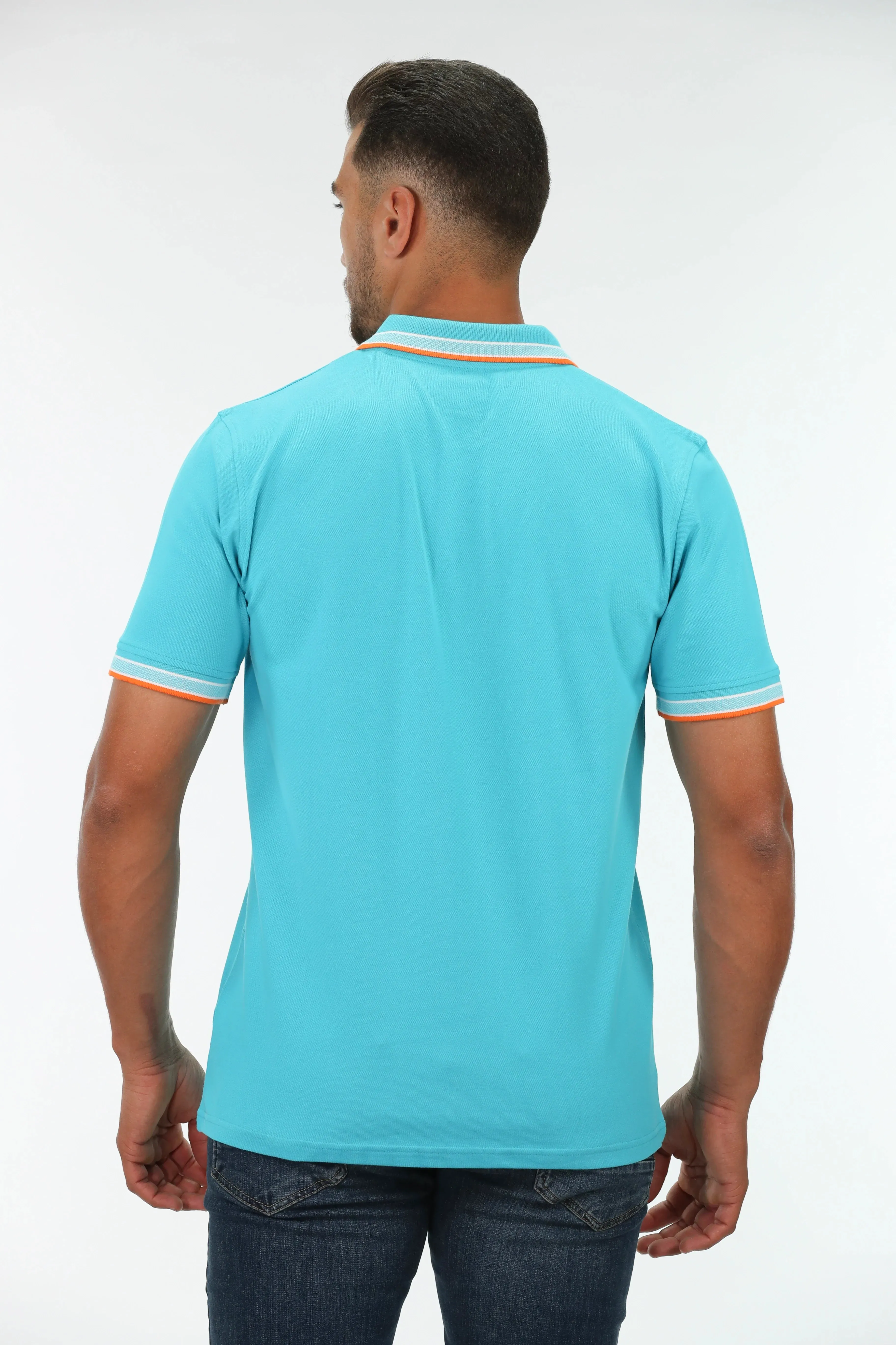 Scuba Blue Polo With Collar & Shoulder Stripe Design