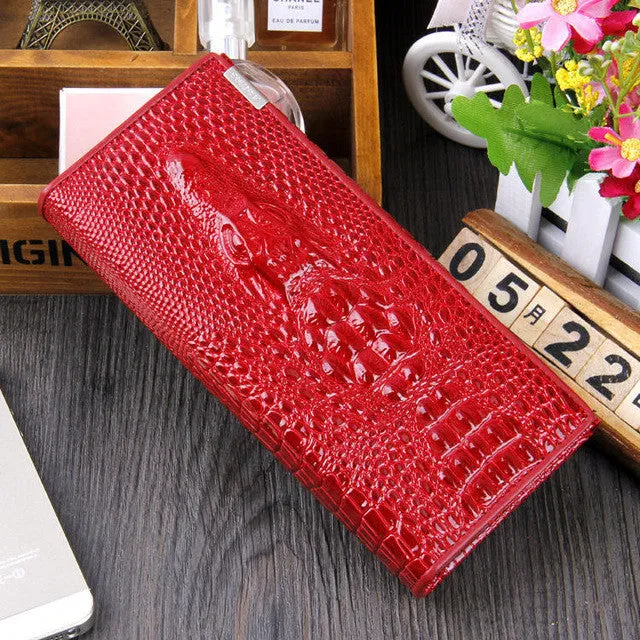 SHU WOLF Women Wallet Hasp Coin Purses Holders Brand Genuine Leather 3D Embossing Alligator Ladies Crocodile Long Clutch Wallets