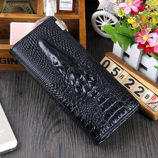 SHU WOLF Women Wallet Hasp Coin Purses Holders Brand Genuine Leather 3D Embossing Alligator Ladies Crocodile Long Clutch Wallets