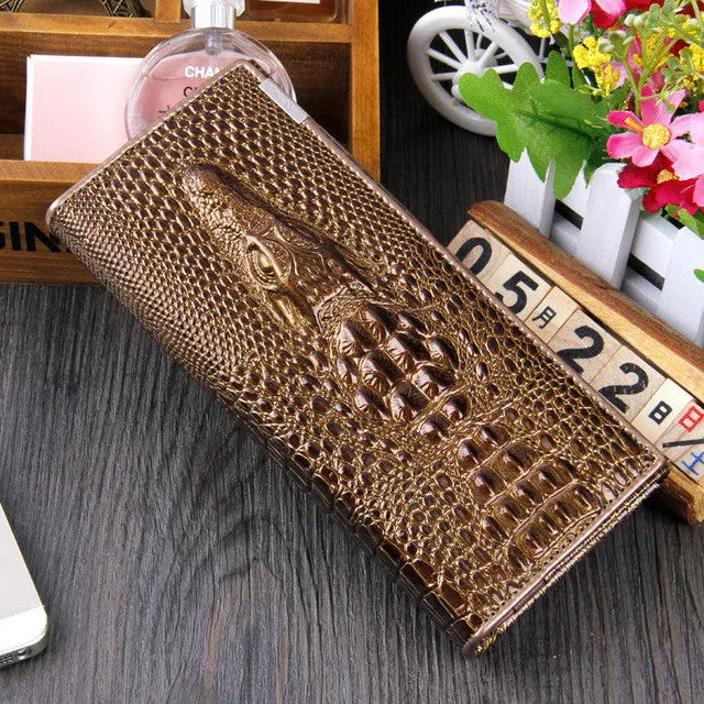 SHU WOLF Women Wallet Hasp Coin Purses Holders Brand Genuine Leather 3D Embossing Alligator Ladies Crocodile Long Clutch Wallets