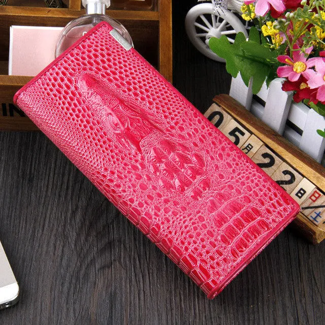 SHU WOLF Women Wallet Hasp Coin Purses Holders Brand Genuine Leather 3D Embossing Alligator Ladies Crocodile Long Clutch Wallets