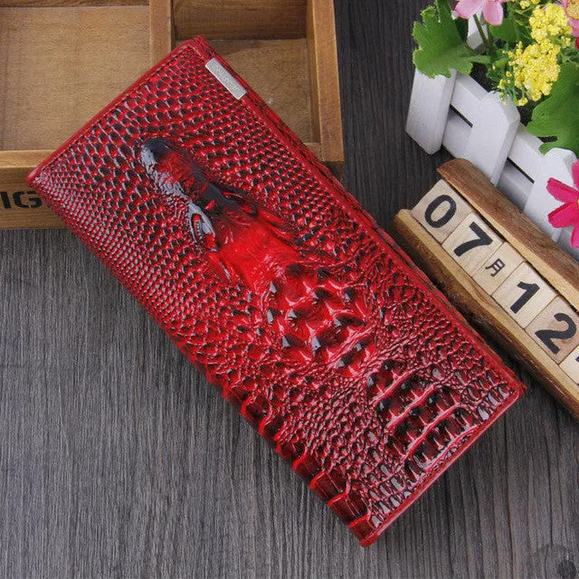 SHU WOLF Women Wallet Hasp Coin Purses Holders Brand Genuine Leather 3D Embossing Alligator Ladies Crocodile Long Clutch Wallets