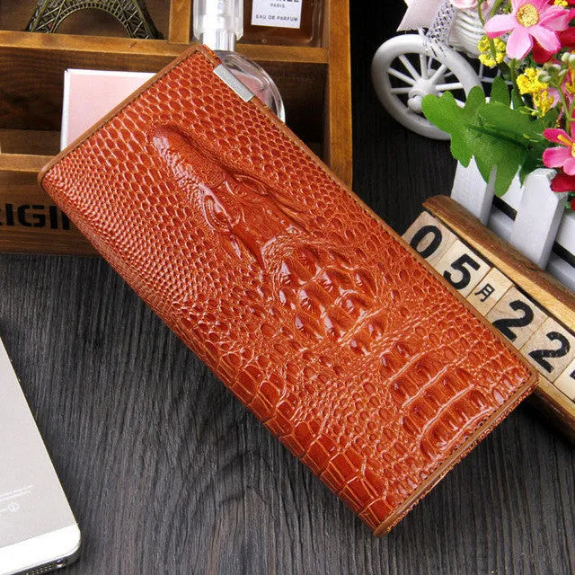 SHU WOLF Women Wallet Hasp Coin Purses Holders Brand Genuine Leather 3D Embossing Alligator Ladies Crocodile Long Clutch Wallets