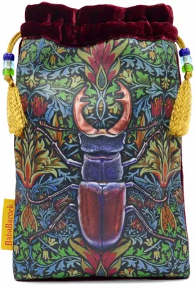 Stag Beetle, limited edition tarot bag in burgundy silk velvet