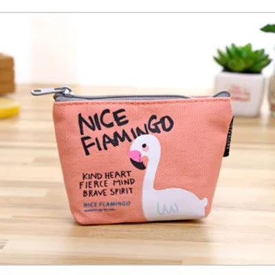 Summer Cartoon Flamingo Pattern Canvas Coin Purse Wallet Coin Money Key Pouch Zipper Bag Mini Change Purses Wallets