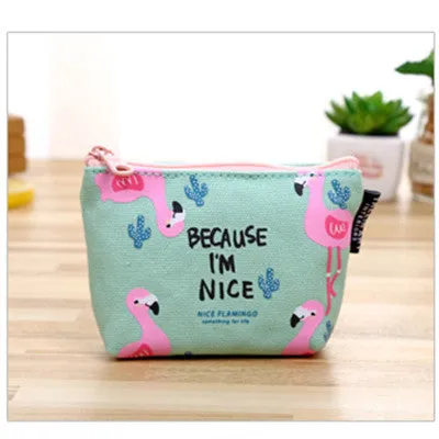 Summer Cartoon Flamingo Pattern Canvas Coin Purse Wallet Coin Money Key Pouch Zipper Bag Mini Change Purses Wallets