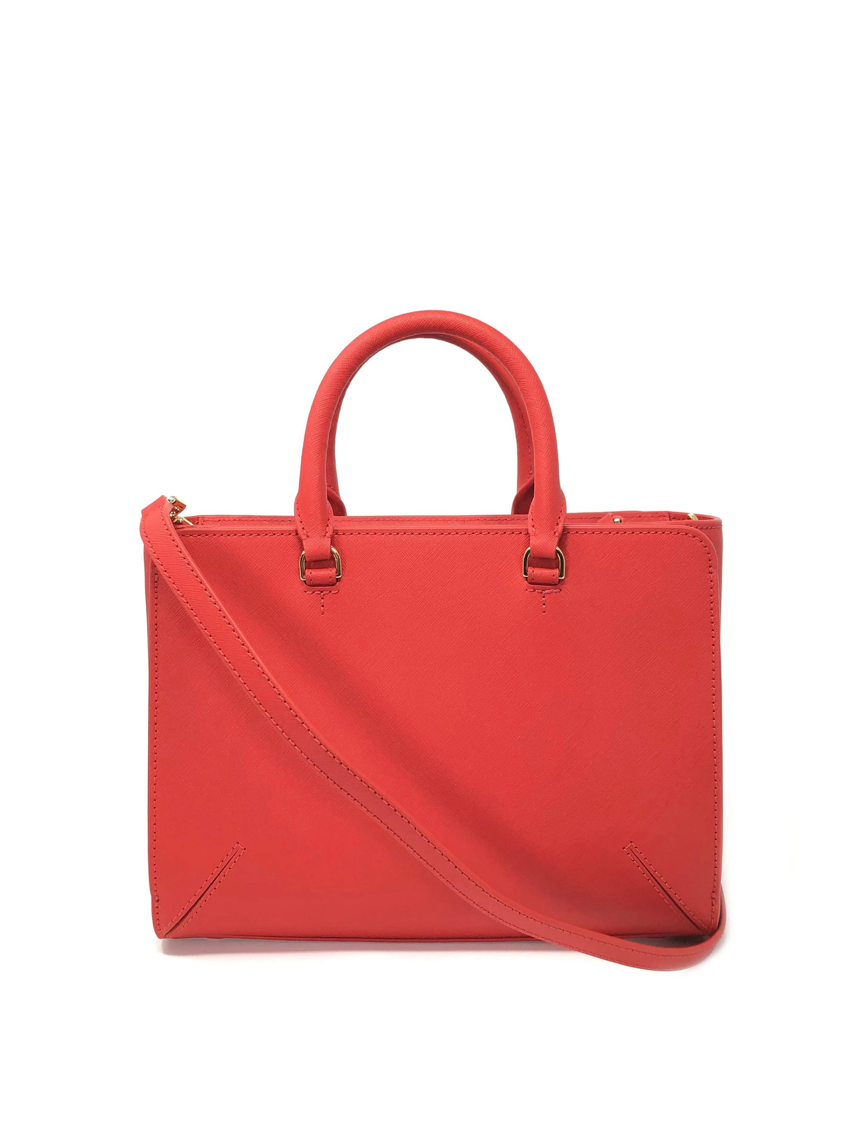 Tory Burch Poppy Orange Emerson Small Zip Tote