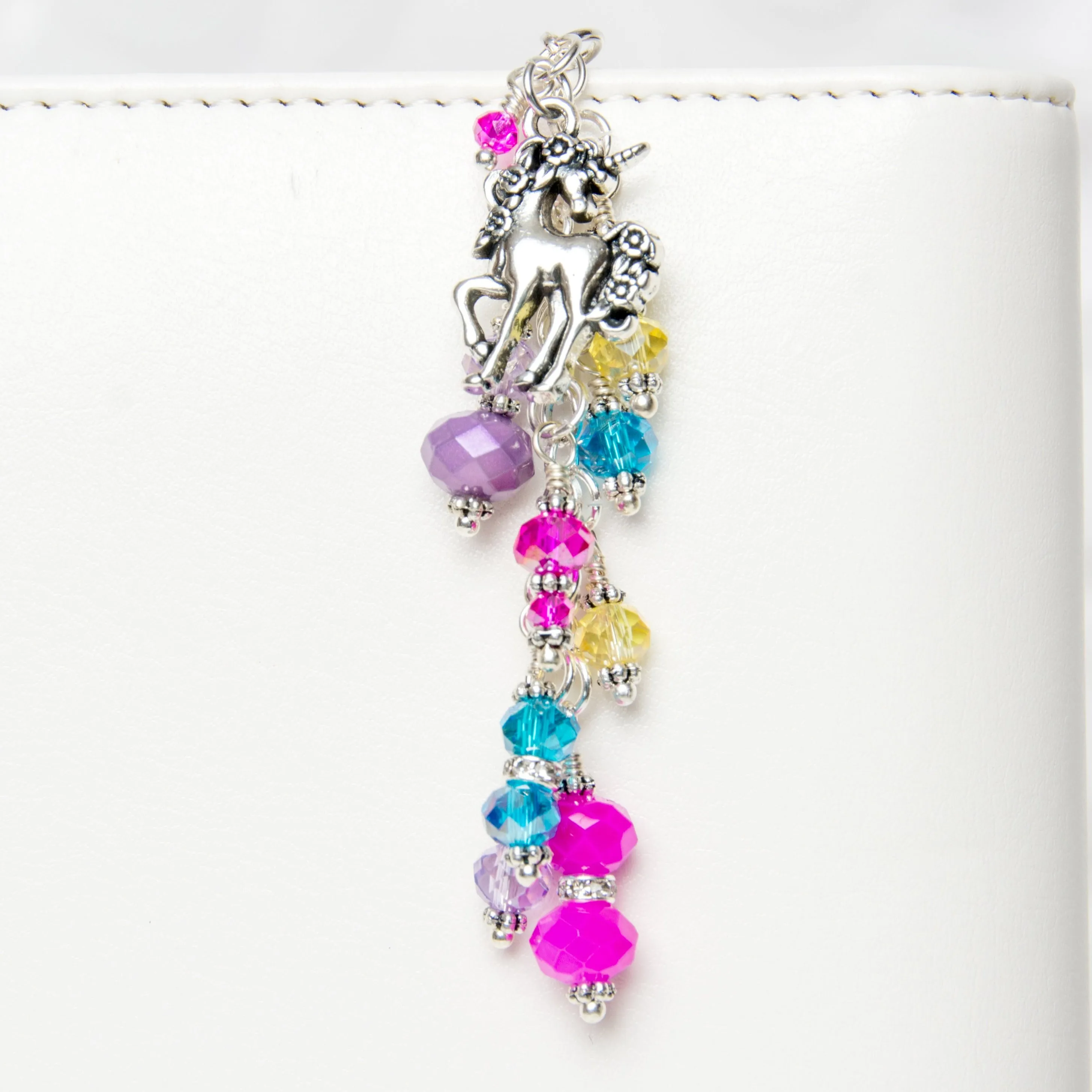 Unicorn Planner Charm with Pink, Purple and Yellow Crystal Dangle