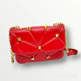 Women Bag - Golden - Capitone- Red